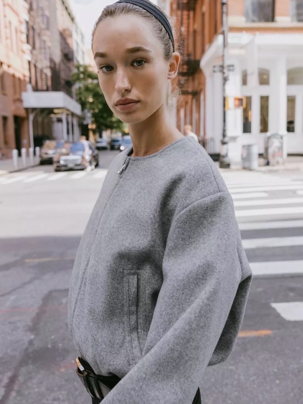 Zara Gray Soft Bomber Jacket